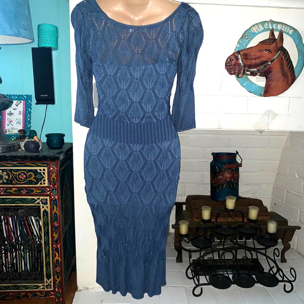 VINTAGE 90's DEADSTOCK NWT DESIGNER CROCHET BOHO DRESS XS